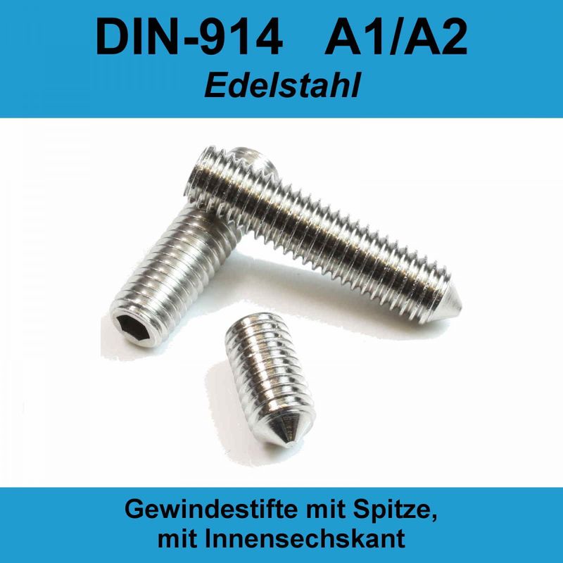Madenschrauben Gewindestifte DIN 914 mit Spitze Edelstahl A2 rostfrei V2A  M 5